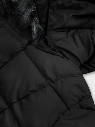 DAMSKA KURTKA PIKOWANA ZIMOWA Z KAPTUREM CZARNA (17-032)