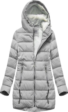 DAMSKA DŁUŻSZA KURTKA ZIMOWA Z KAPTUREM SZARA (B2642)