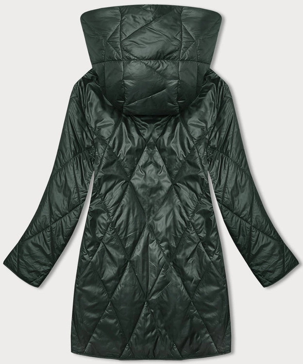 Damska kurtka z ozdobnym kapturem ciemna zielona (B8215-10)