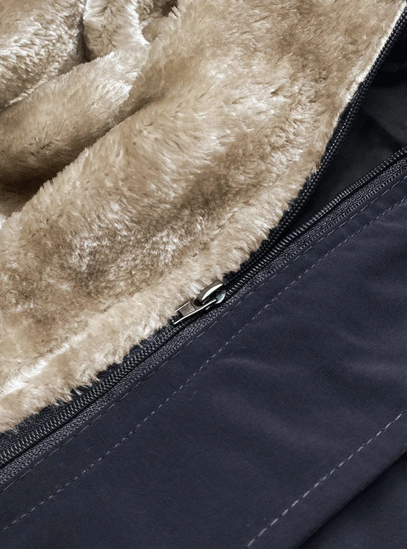 Zimowa kurtka damska z futrzaną podpinką granatowa (m-21005)