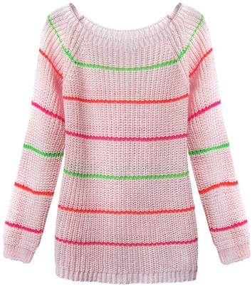 AŻUROWY SWETER W PASECZKI RÓŻOWY (275ART)