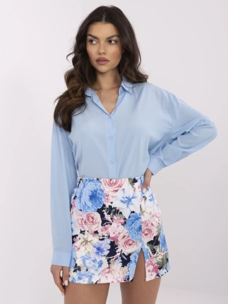 Krótkie spódnico-szorty w kwiaty niebiesko-różowe (A8933)