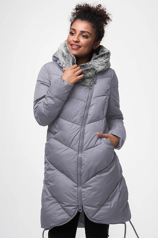 DŁUGA KURTKA ZIMOWA Z KAPTUREM WRZOSOWA (J18-002)