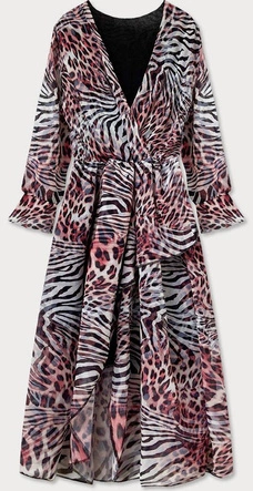 WZORZYSTA SUKIENKA KOPERTOWA RÓŻOWA/ECRU (673/4ART)