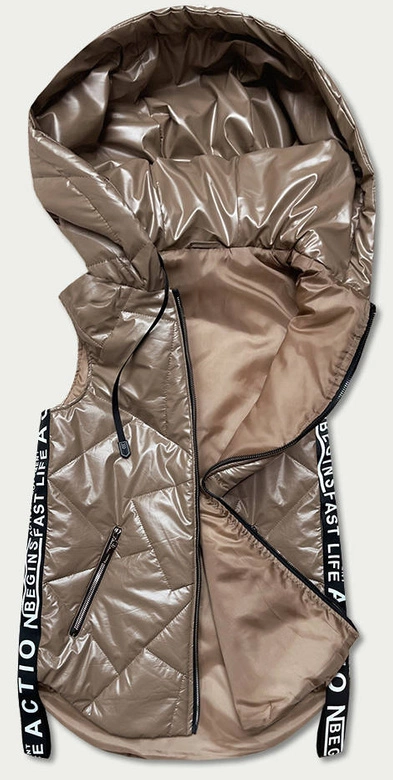 BEZRĘKAWNIK DAMSKI Z OZDOBNYMI TAŚMAMI KAKAOWY (B8011-12)