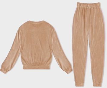 Welurowy dres damski migdałowy (8C1173-160)