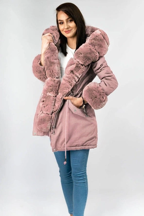 BAWEŁNIANA DAMSKA PARKA ZIMOWA Z FUTREM ANTYCZNY RÓŻ (XW801-2X)