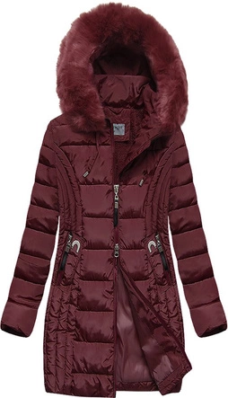 DAMSKA DŁUŻSZA KURTKA ZIMOWA Z KAPTUREM BORDOWA (R2620)