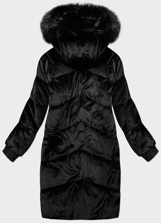 Sztruksowa zimowa kurtka damska z kapturem czarna (7764)