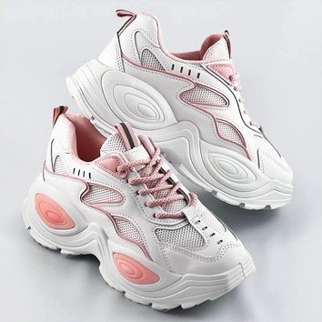 Damskie buty sportowe na grubej podeszwie biało-różowe (ra15)