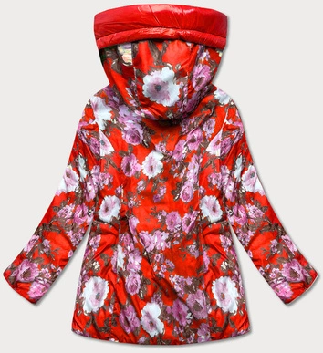 Dwustronna kurtka damska kwiaty czerwona (pc-6105-16)