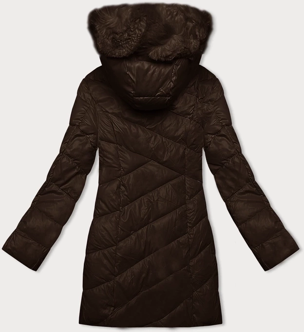 Zimowa kurtka damska z kapturem ciemny brąz (H-898-23)