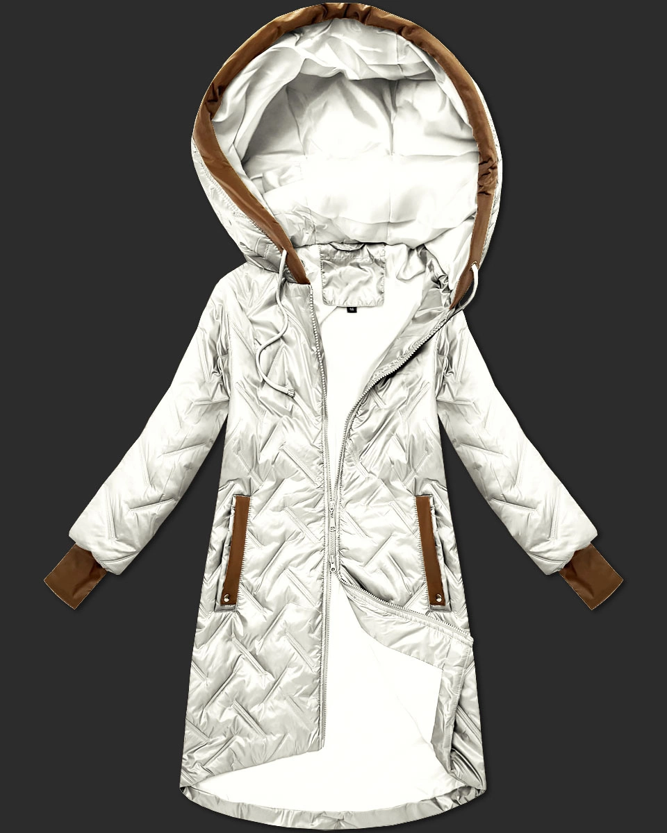 Pikowana kurtka damska z ozdobnymi wstawkami ecru (T2-2291#-12)