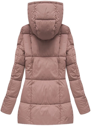 Krótka kurtka damska zimowa z zamkami antyczny róż (7750)