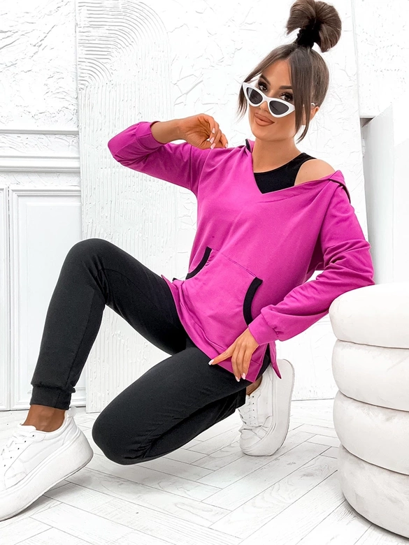 Trzyczęściowy bawełniany komplet sportowy fuksja (783)