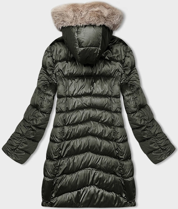 Zimowa dwustronna kurtka damska z kapturem khaki-beż (B8202-11046)