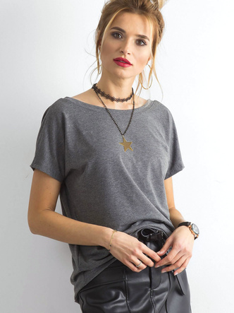 T-shirt basic z dekoltem z tyłu Feel Good ciemny szary (4662-37P)