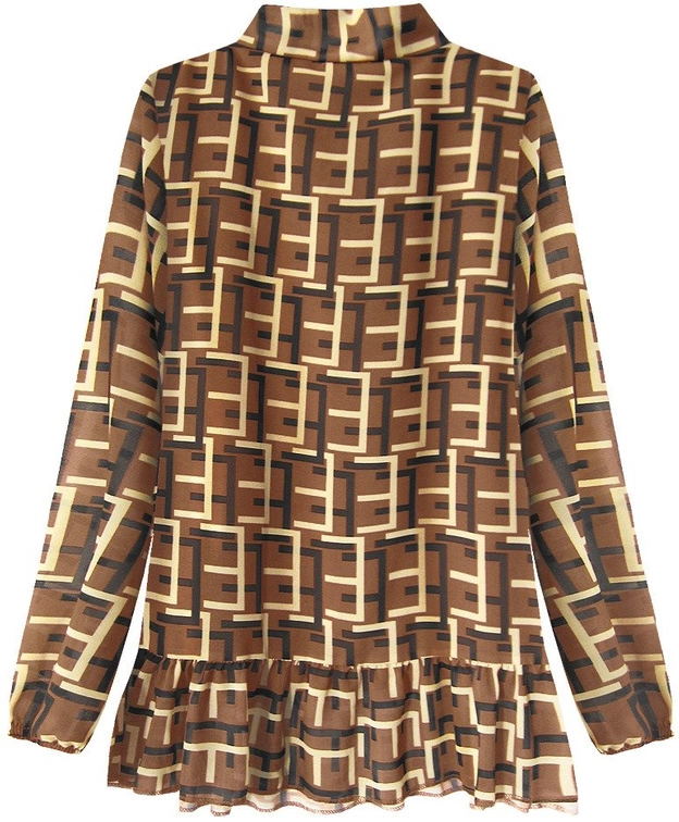 SZYFONOWA BLUZKA Z WIĄZANĄ STÓJKĄ BRĄZOWA (236ART)