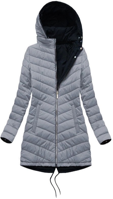 Dwustronna damska kurtka zimowa z kapturem granatowo-szara (w214big)