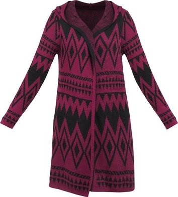 KARDIGAN W AZTECKIE WZORY BORDOWO-CZARNY (5608)