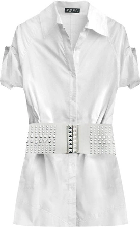 BAWEŁNIANA KOSZULA Z PASKIEM BIAŁA (X1035X)