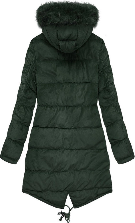 DWUSTRONNA DAMSKA PARKA ZIMOWA WELUROWA CIEMNOZIELONA (7911)