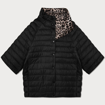 Dwustronna kurtka damska plus size z rękawem 3/4 Goodlookin czarna/panterka (M6-6308-1)
