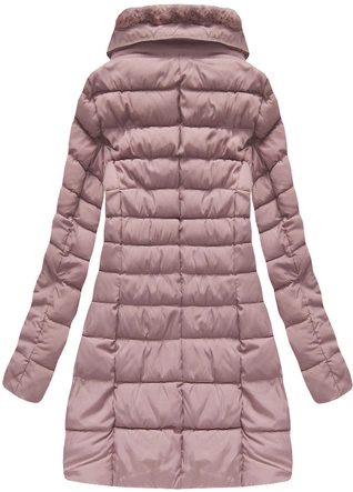DŁUGA KURTKA DAMSKA ZIMOWA Z KAPTUREM ANTYCZNY RÓŻ (B1068-30)