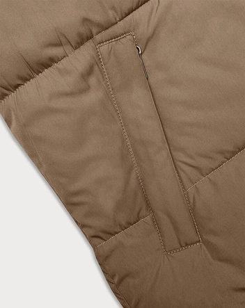 Krótka kamizelka damska z kapturem j.style ciemny beż-czarny  (16M9112-84)