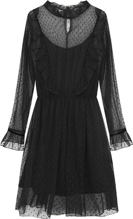 PRZEZROCZYSTA SUKIENKA W GROSZKI CZARNA (471ART)