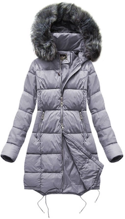 Pikowana damska kurtka zimowa z kapturem wrzos (7705BIG)