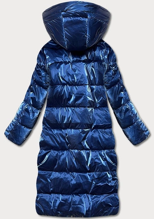 Damska błyszcząca kurtka puchowa granatowa (omdl-020)