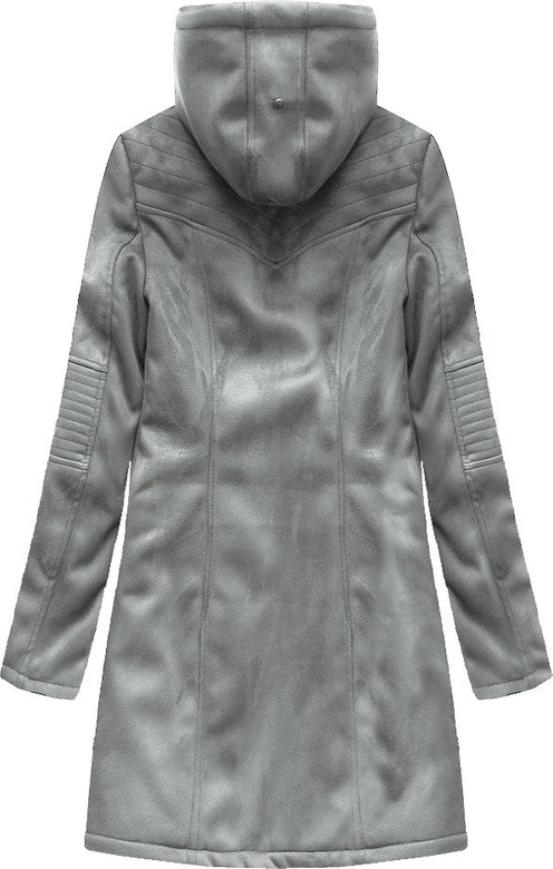 ZAMSZOWA DAMSKA KURTKA ZIMOWA Z KAPTUREM SZARA (6516BIG)