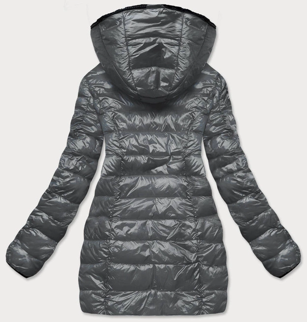 DWUSTRONNA KURTKA DAMSKA ZIMOWA GRAFITOWO-CZARNA (B9582-7001)