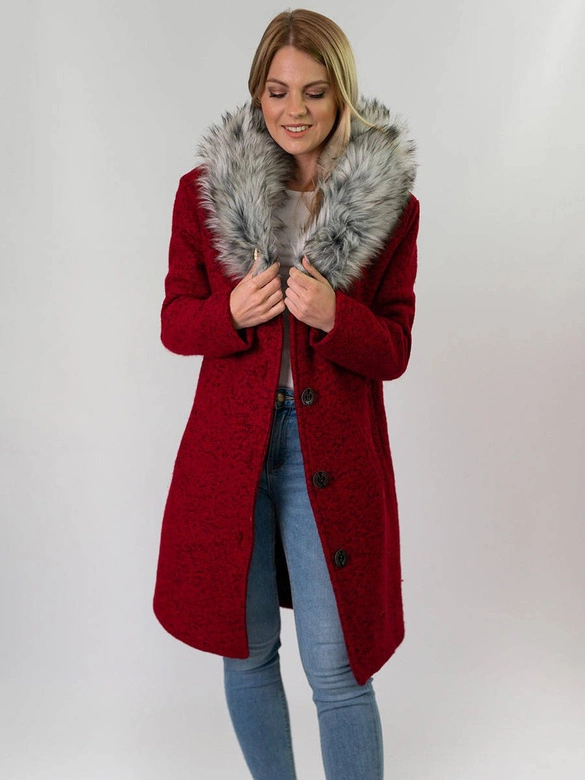 KRÓTKI PŁASZCZ ZIMOWY ZE STÓJKĄ BORDOWY (536/2ART)
