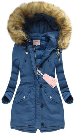 GRUBA PARKA ZIMOWA DAMSKA NIEBIESKA (W710)