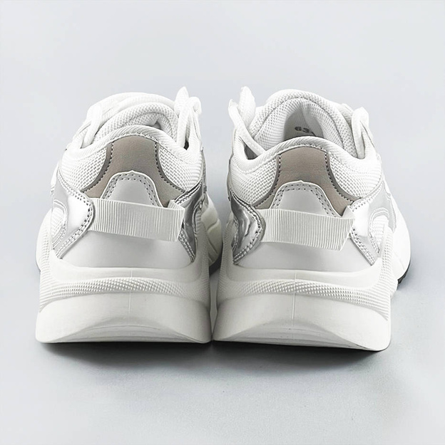 Sznurowane sneakersy z kolorowymi wstawkami białe (6346)