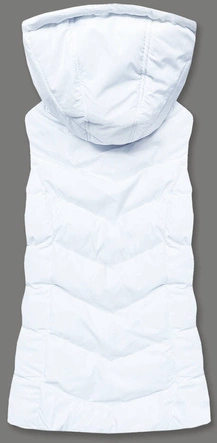Puchowa kamizelka damska z kapturem biała (5M720-281)