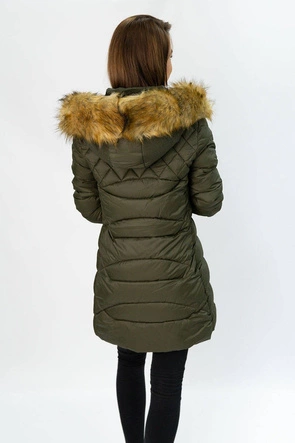 PIKOWANA DAMSKA KURTKA Z KAPTUREM KHAKI (808)