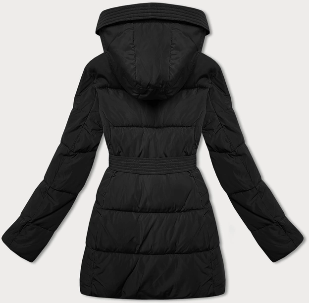 Taliowana kurtka zimowa z paskiem czarna (23MY-207)
