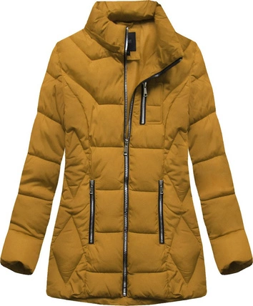 ZIMOWA PIKOWANA KURTKA DAMSKA Z KAPTUREM ŻÓŁTA (B9901)