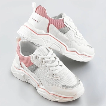 Sneakersy damskie z brokatowymi wstawkami biało-różowe (lu-2)