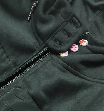 Bluza damska z łączonych materiałów ciemny zielony (amg-28)