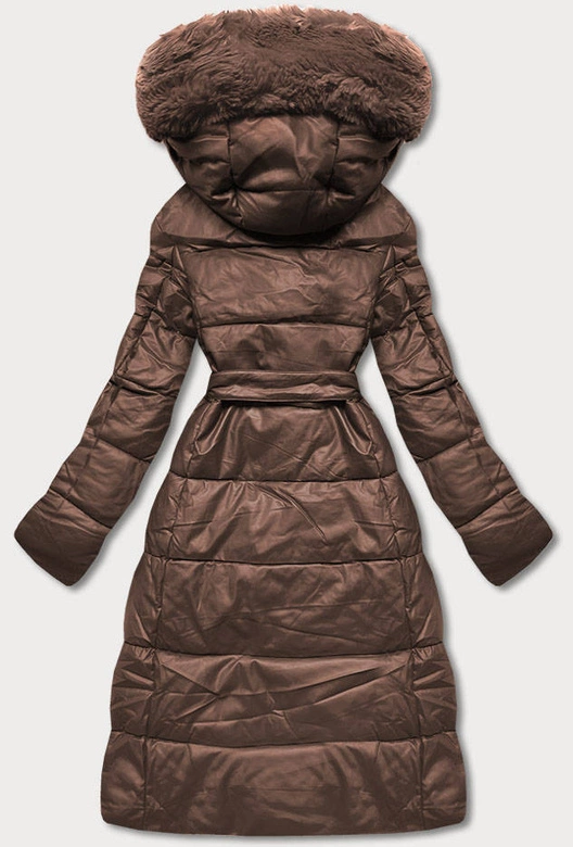 KURTKA DAMSKA Z FUTRZANYM KOŁNIERZEM BRĄZOWA (AG6-28)