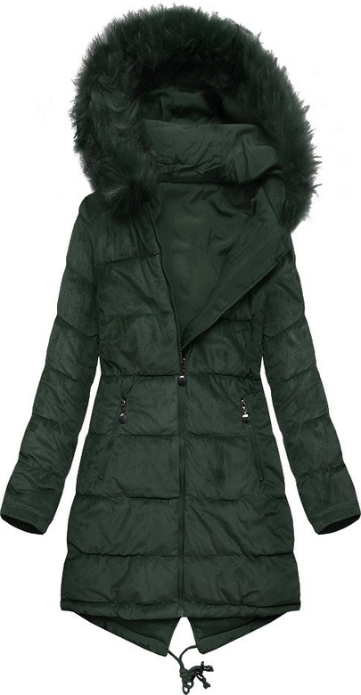 DWUSTRONNA DAMSKA PARKA ZIMOWA WELUROWA CIEMNOZIELONA (7911)