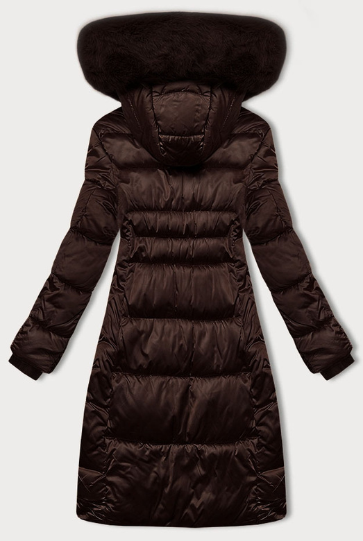 Zimowa pikowana kurtka plus size z kapturem S'west czekoladowa (B8267-14)