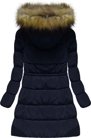 PIKOWANA KURTKA DAMSKA ZIMOWA Z KAPTUREM GRANATOWA (W594-1)