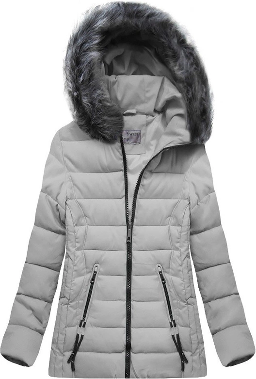 PIKOWANA DAMSKA KURTKA ZIMOWA Z KAPTUREM SZARA (XB9503X)