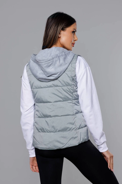 Kamizelka damska z dzianinowym kapturem szaro-niebieska (DW-21604)