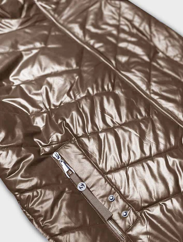 Kurtka damska z asymetrycznym zamkiem ciemny beżowy (B8087-46046)